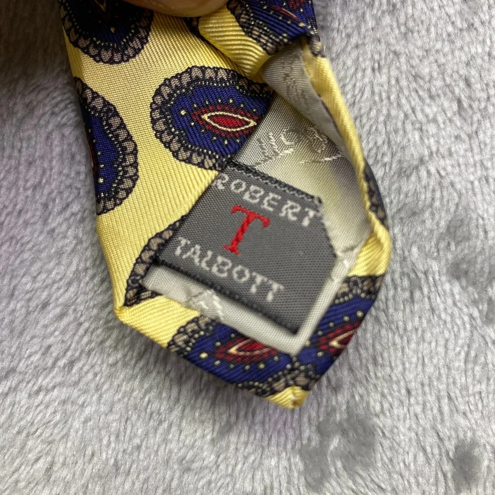 Robert Talbott Best of Class Yellow Silk‎ Medallion Print Mens Necktie USA Made
